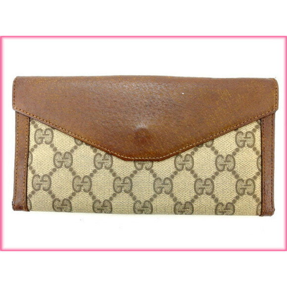 Gucci Beige Canvas Wallet GG Brown Long - Picture 1 of 6